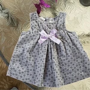 Grey Floral Baby Dress with Lavender Bow
